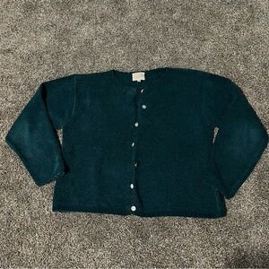 Vintage 1995 Susan Bristol medium teal green button cardigan sweater fall knit